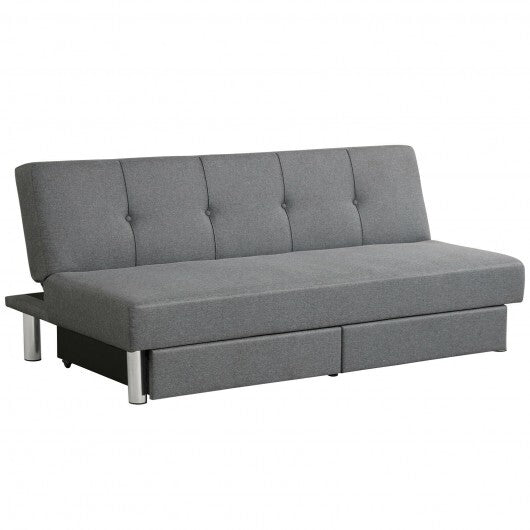 3-Seat Convertible Sofa Bed with 2 Large Drawers and 3 Adjustable Angles - Color: Gray