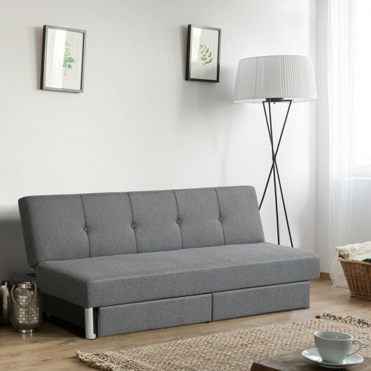 3-Seat Convertible Sofa Bed with 2 Large Drawers and 3 Adjustable Angles - Color: Gray