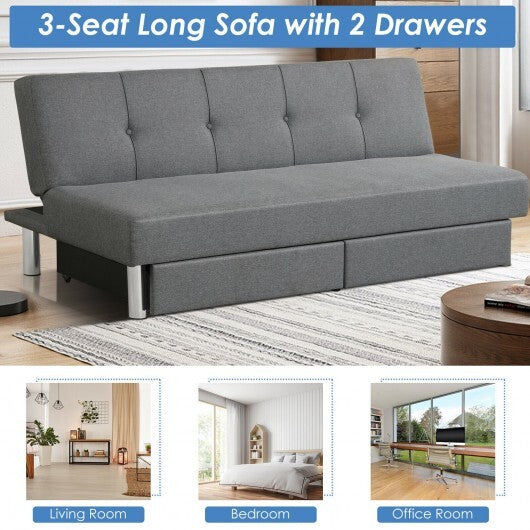 3-Seat Convertible Sofa Bed with 2 Large Drawers and 3 Adjustable Angles - Color: Gray