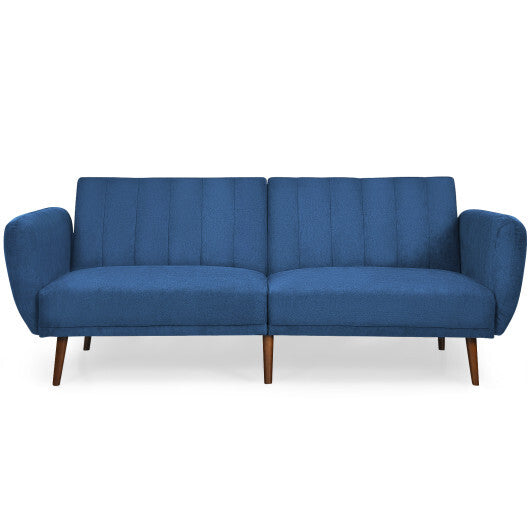 Convertible Futon Sofa Bed Adjustable Couch Sleeper with Wood Legs-Navy - Color: Navy