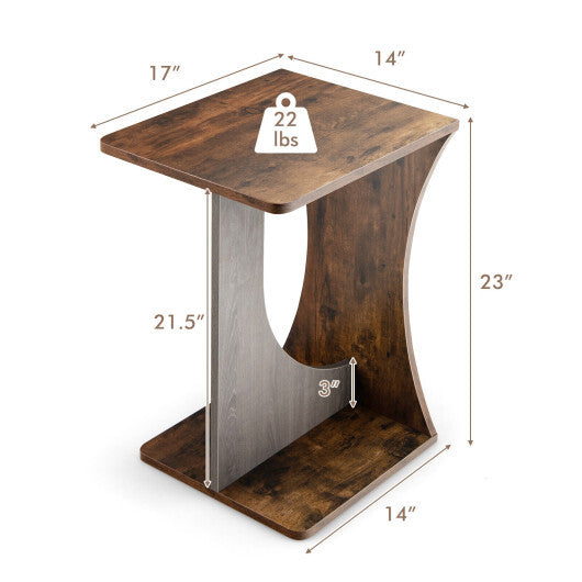 2-Tier Compact C-shape Sofa Side Table-Rustic Brown