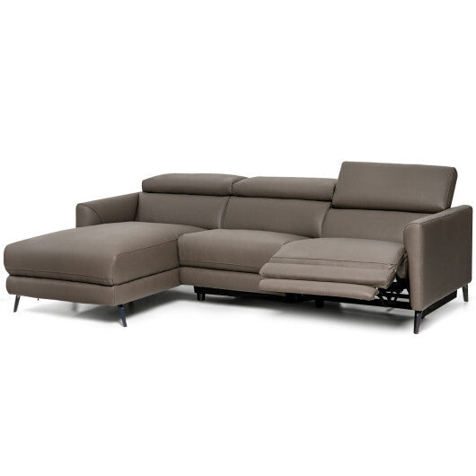 Leather Air Power Reclining Sectional Sofa with Adjustable Headrests-Gray - Color: Gray