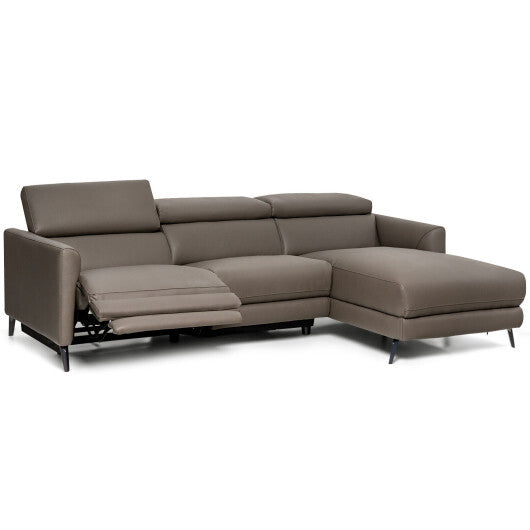 Leather Air Power Reclining Sectional Sofa with Adjustable Headrests-Gray - Color: Gray