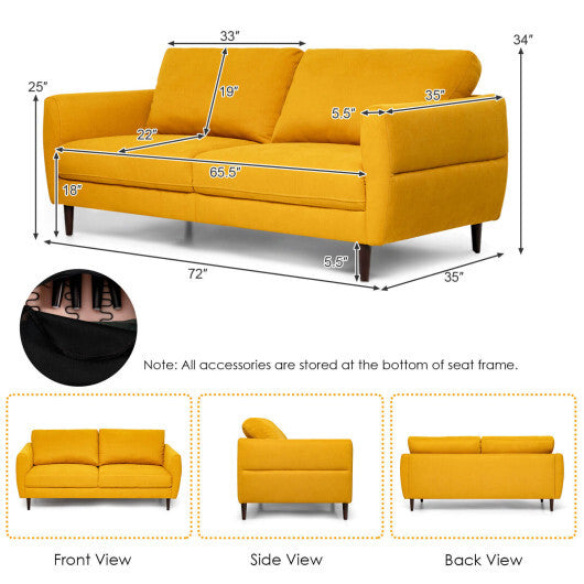 72 Inch Small Fabric Loveseat Sofa Couch with Wood Legs