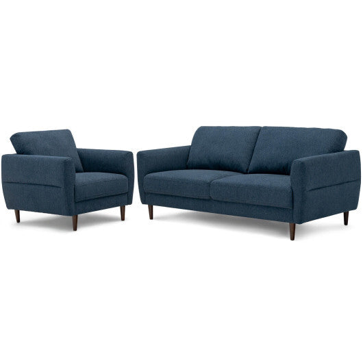 2 Pieces Upholstered Sofa Set with Removable Cushion Covers-Navy - Color: Navy