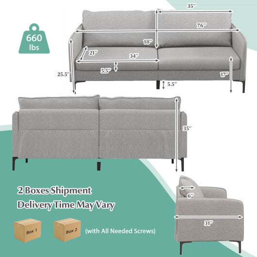 Modern 76 Inch Loveseat Sofa Couch for Apartment Dorm with Metal Legs-Gray - Color: Gray