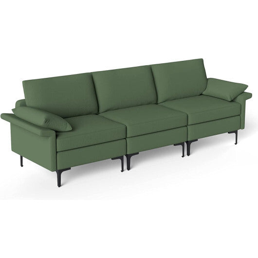 Large 3-Seat Sofa Sectional with Metal Legs for 3-4 people-Army Green - Color: Army Green