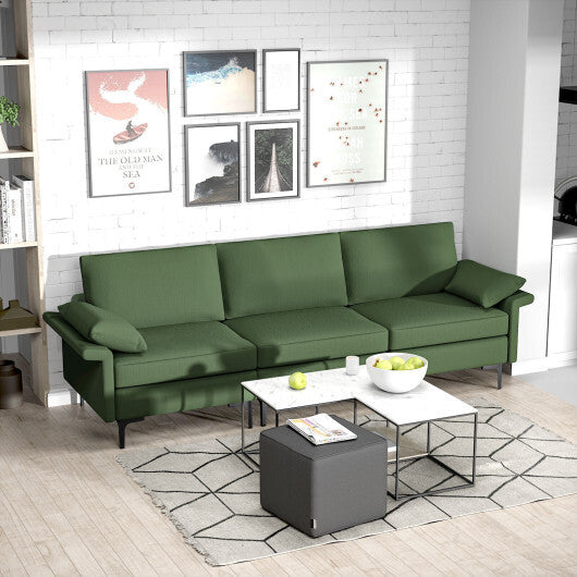 Large 3-Seat Sofa Sectional with Metal Legs for 3-4 people-Army Green - Color: Army Green