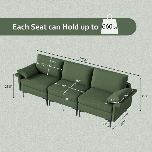 Large 3-Seat Sofa Sectional with Metal Legs for 3-4 people-Army Green - Color: Army Green