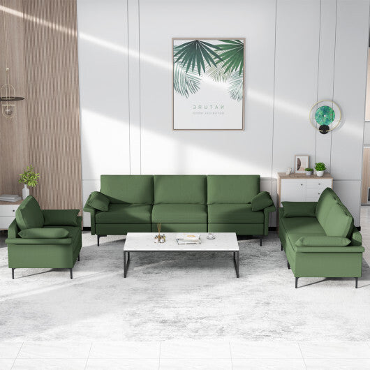 Large 3-Seat Sofa Sectional with Metal Legs and 2 USB Ports for 3-4 people-Green - Color: Army Green