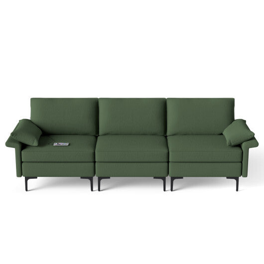 Large 3-Seat Sofa Sectional with Metal Legs and 2 USB Ports for 3-4 people-Green - Color: Army Green