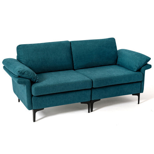 Modern Fabric Loveseat Sofa for with Metal Legs and Armrest Pillows-Peacock Blue - Color: Peacock Blue