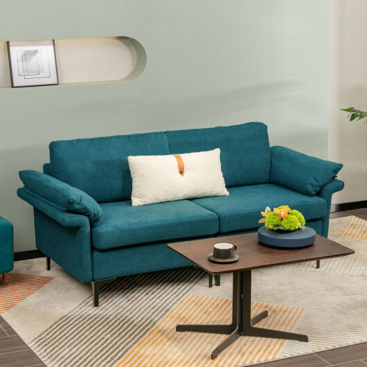 Modern Fabric Loveseat Sofa for with Metal Legs and Armrest Pillows-Peacock Blue - Color: Peacock Blue