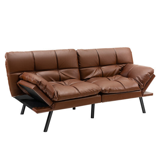 Convertible Memory Foam Futon Sofa Bed with Adjustable Armrest-Brown - Color: Brown