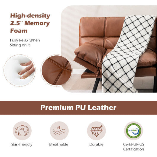 Convertible Memory Foam Futon Sofa Bed with Adjustable Armrest-Brown - Color: Brown