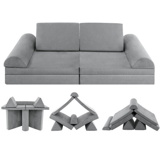 6 Pieces Convertible Kids Sofa Playset with Zipper-Gray