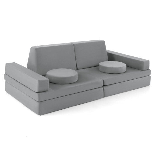 10-Piece Kids Play Couch Sofa with Portable Handle-Gray - Color: Gray