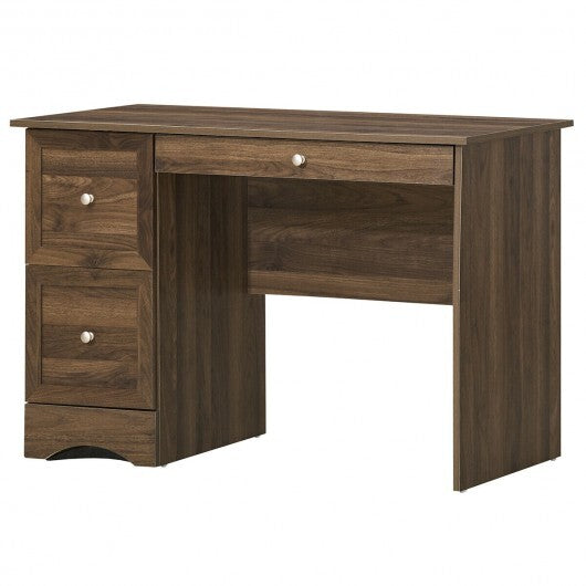 Wooden Vintage Computer Desk with 3 Drawers for Home and Office-Walnut - Color: Walnut