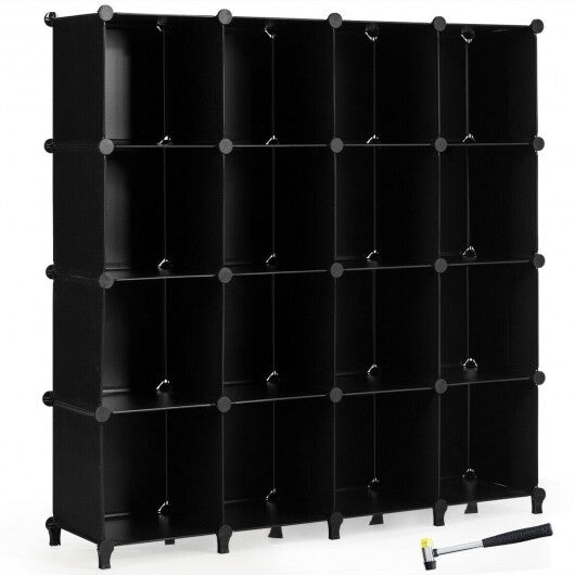 16 Cubes Plastic Storage Organizer with Rustproof Steel Frame-Black - Color: Black