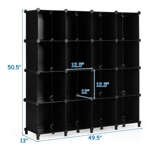 16 Cubes Plastic Storage Organizer with Rustproof Steel Frame-Black - Color: Black