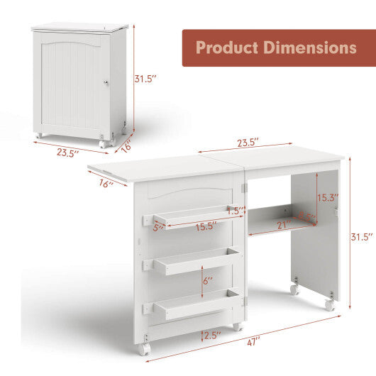 White Folding Swing Craft Table Storage Shelves Cabinet - Color: White