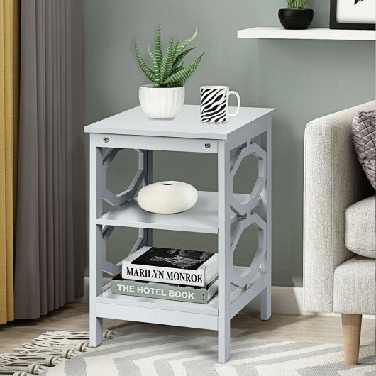 2 Pieces 3-tier Nightstand Sofa Side End Accent Table Storage Display Shelf-Gray - Color: Gray