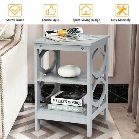 2 Pieces 3-tier Nightstand Sofa Side End Accent Table Storage Display Shelf-Gray - Color: Gray