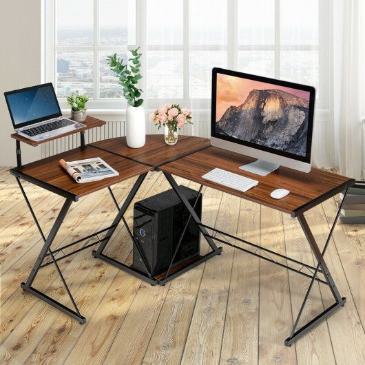 L-Shaped Desk Reversible Corner Computer Desk with Movable Shelf and CPU Stand-Walnut - Color: Walnut