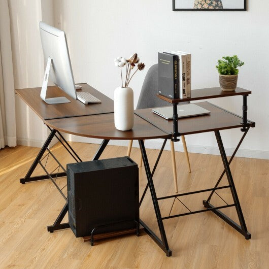 L-Shaped Desk Reversible Corner Computer Desk with Movable Shelf and CPU Stand-Walnut - Color: Walnut