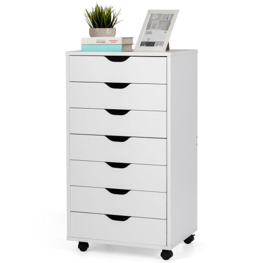 7-Drawer Chest Storage Dresser Floor Cabinet Organizer with Wheels-White