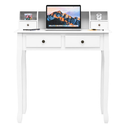 Removable Floating Organizer 2-Tier Mission Home Computer Vanity Desk-white - Color: White