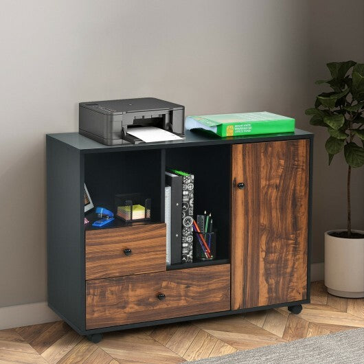 Mobile Filing Cabinet 2 Drawers with Open Shelves for Home and Office