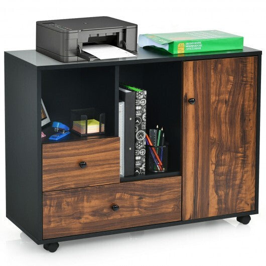 Mobile Filing Cabinet 2 Drawers with Open Shelves for Home and Office