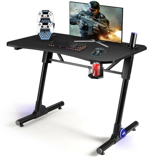 43.5 Inch Height Adjustable Gaming Desk with Blue LED Lights - Color: Black