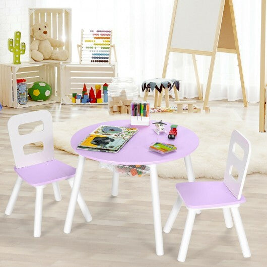 Wood Activity Kids Table and Chair Set with Center Mesh Storage-Purple - Color: Purple