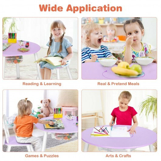 Wood Activity Kids Table and Chair Set with Center Mesh Storage-Purple - Color: Purple