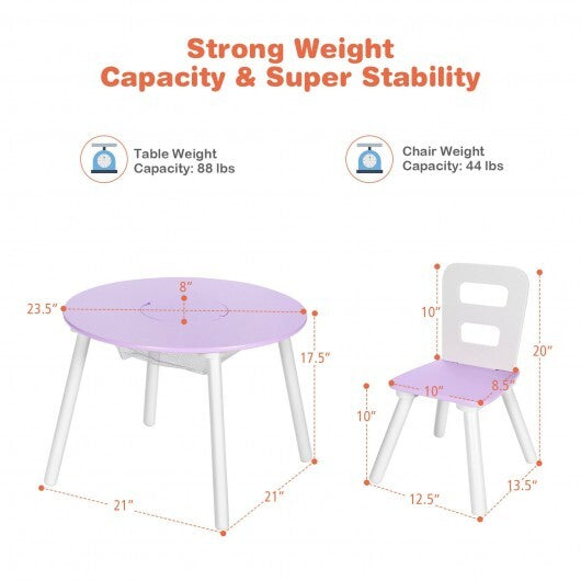 Wood Activity Kids Table and Chair Set with Center Mesh Storage-Purple - Color: Purple