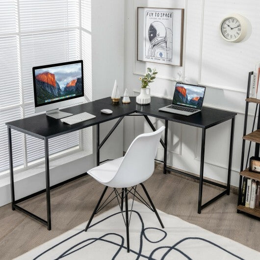 L Shaped Corner Home Office Computer Desk Home-Black - Color: Black