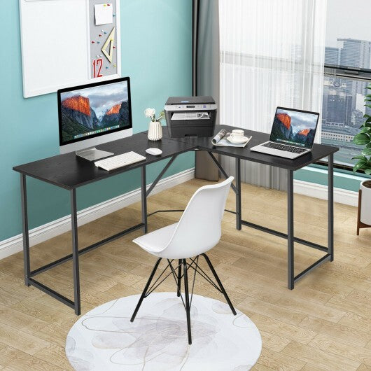 L Shaped Corner Home Office Computer Desk Home-Black - Color: Black