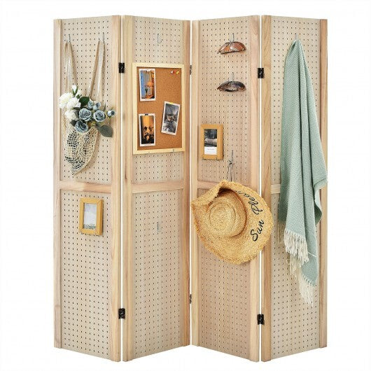 4-Panel Pegboard Display 5 Feet Tall Folding Privacy Screen for Craft Display Organized