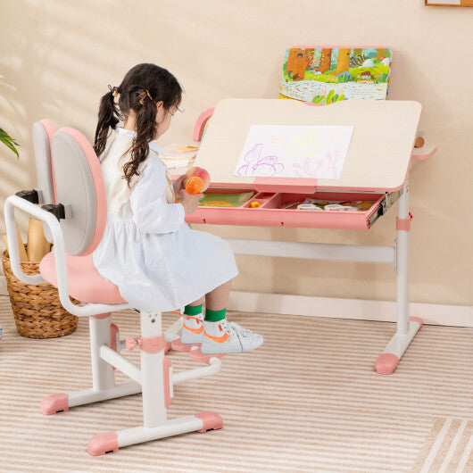 Ergonomic Height-adjustable Kids Study Chair with Double Back Support-Pink - Color: Pink