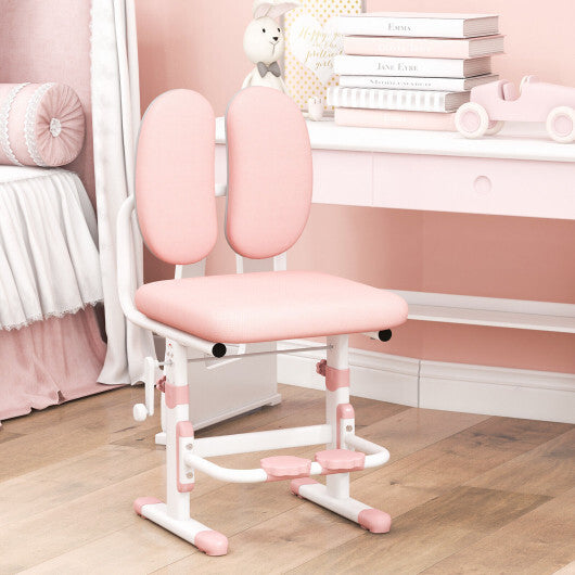 Ergonomic Height-adjustable Kids Study Chair with Double Back Support-Pink - Color: Pink