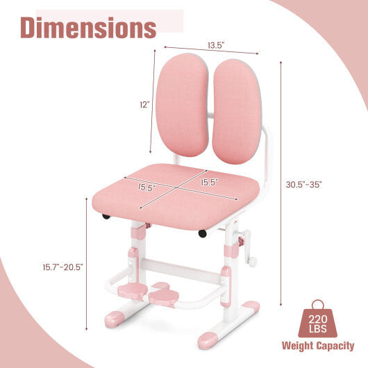 Ergonomic Height-adjustable Kids Study Chair with Double Back Support-Pink - Color: Pink