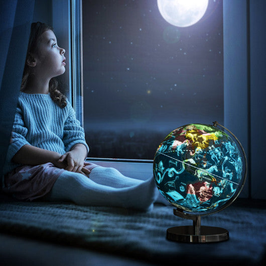 3-in-1 Illuminated World Globe with Stand and  88 Constellations - Color: Blue