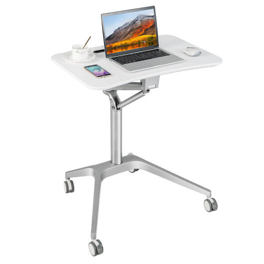 Mobile Standing Laptop Desk with Tablet Holder and 4 Rolling Casters-White - Color: White