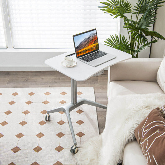 Mobile Standing Laptop Desk with Tablet Holder and 4 Rolling Casters-White - Color: White