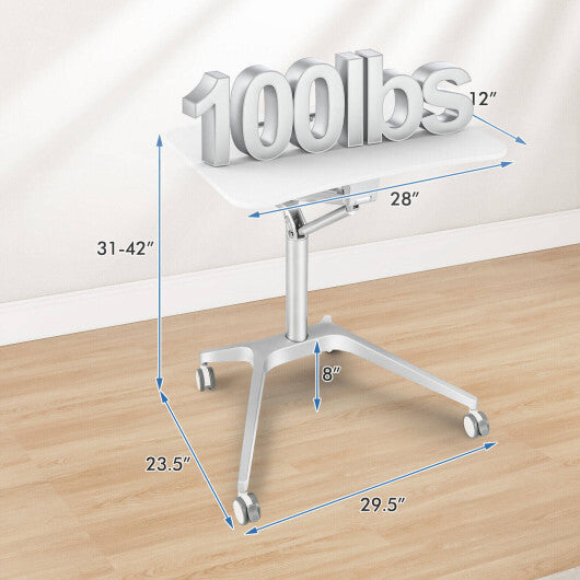 Mobile Standing Laptop Desk with Tablet Holder and 4 Rolling Casters-White - Color: White