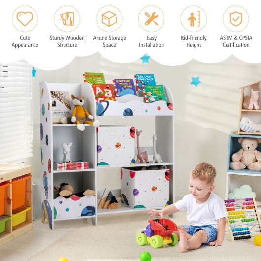 Kids Toy and Book Organizer Children Wooden Storage Cabinet with Storage Bins - Color: White