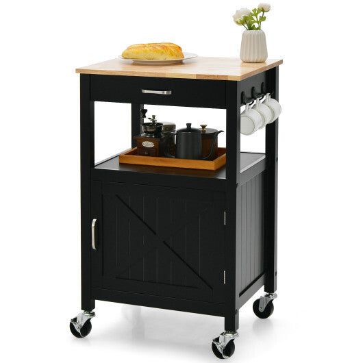 Rolling Kitchen Island Cart with Drawer and Side Hooks-White