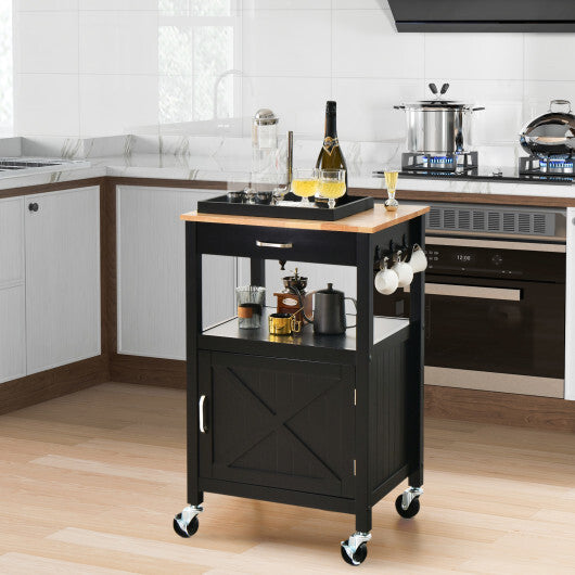 Rolling Kitchen Island Cart with Drawer and Side Hooks-White